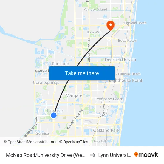 McNab Road/University Drive (West) to Lynn University map