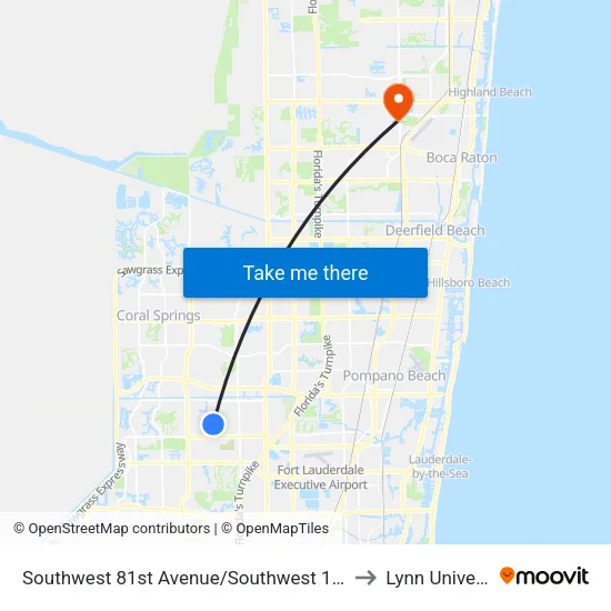 Southwest 81st Avenue/Southwest 10th Court to Lynn University map