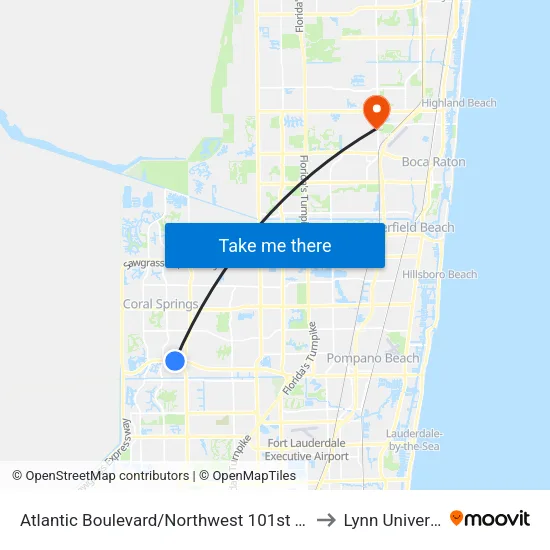 Atlantic Boulevard/Northwest 101st Terrace to Lynn University map