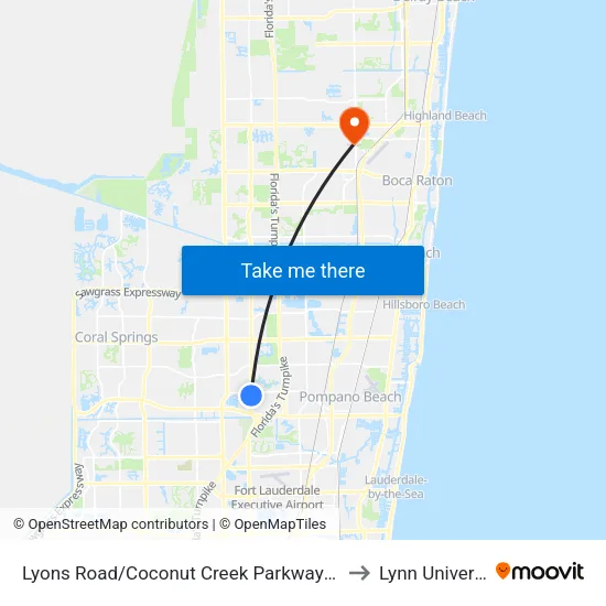 Lyons Road/Coconut Creek Parkway (South) to Lynn University map