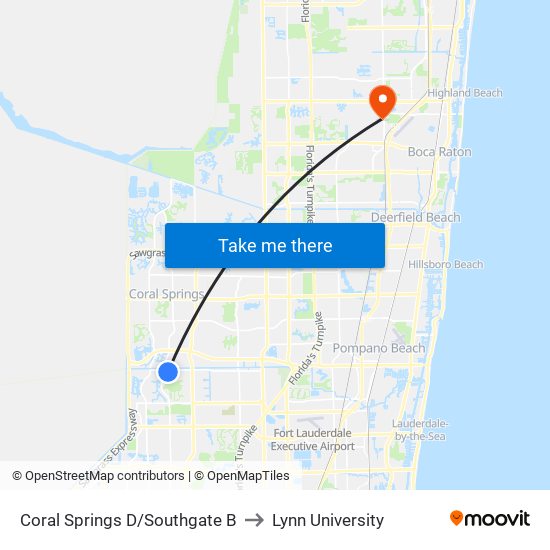 Coral Springs D/Southgate B to Lynn University map