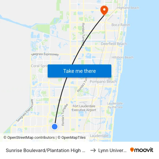 Sunrise Boulevard/Plantation High School to Lynn University map