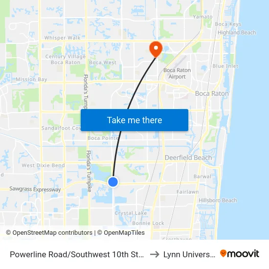 Powerline Road/Southwest 10th Street to Lynn University map
