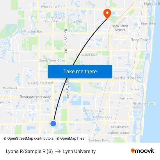 Lyons R/Sample R (S) to Lynn University map