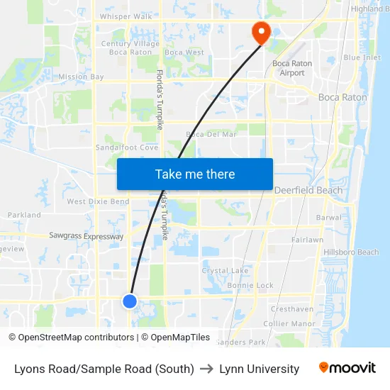 Lyons Road/Sample Road (South) to Lynn University map