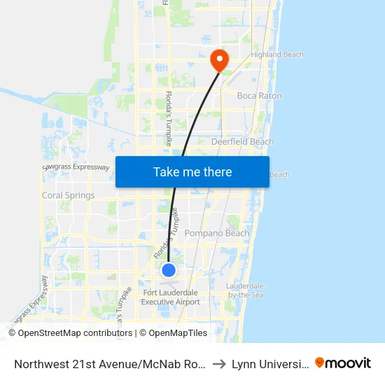Northwest 21st Avenue/McNab Road to Lynn University map
