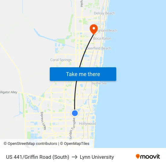 US 441/Griffin Road (South) to Lynn University map