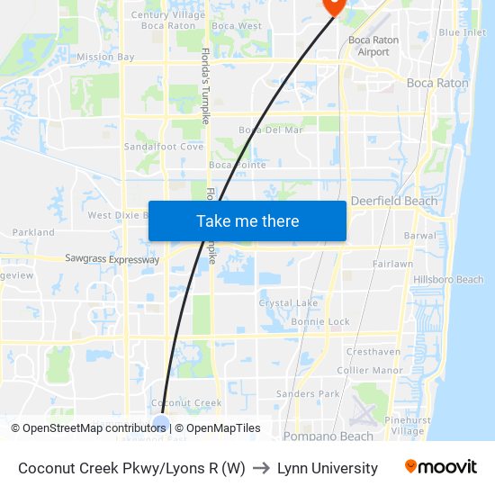 Coconut Creek Pkwy/Lyons R (W) to Lynn University map