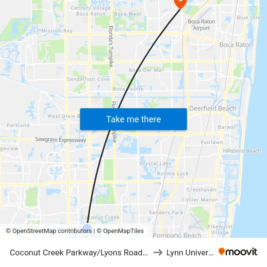Coconut Creek Parkway/Lyons Road (West) to Lynn University map