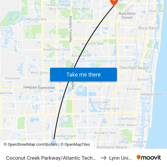 Coconut Creek Parkway/Atlantic Technical High School to Lynn University map
