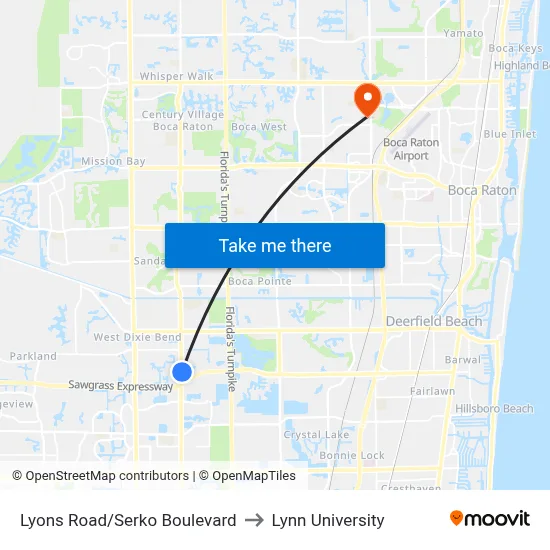Lyons Road/Serko Boulevard to Lynn University map