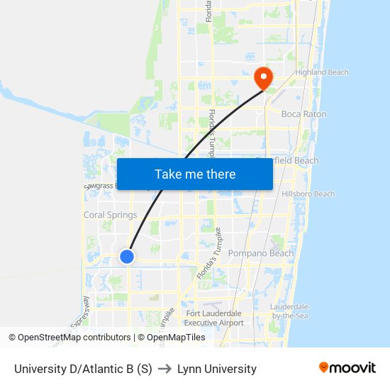 University D/Atlantic B (S) to Lynn University map