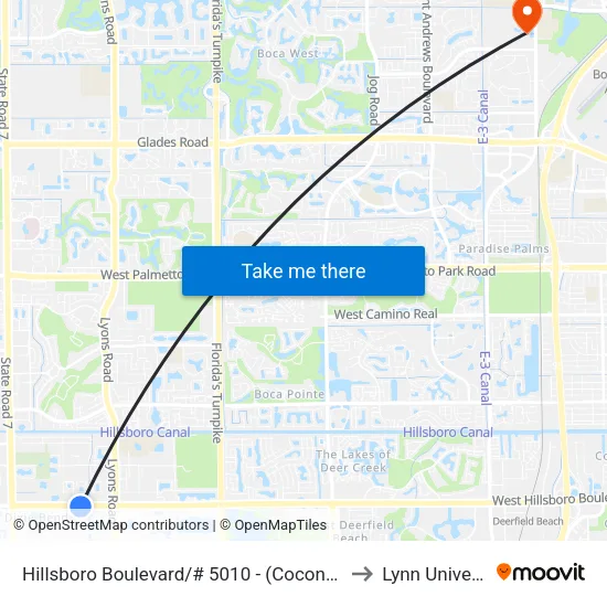 Hillsboro Boulevard/# 5010 - (Coconut Creek) to Lynn University map