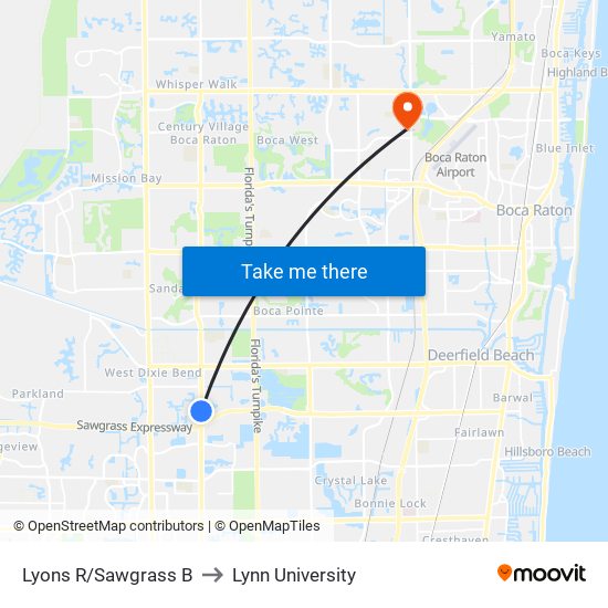 Lyons R/Sawgrass B to Lynn University map