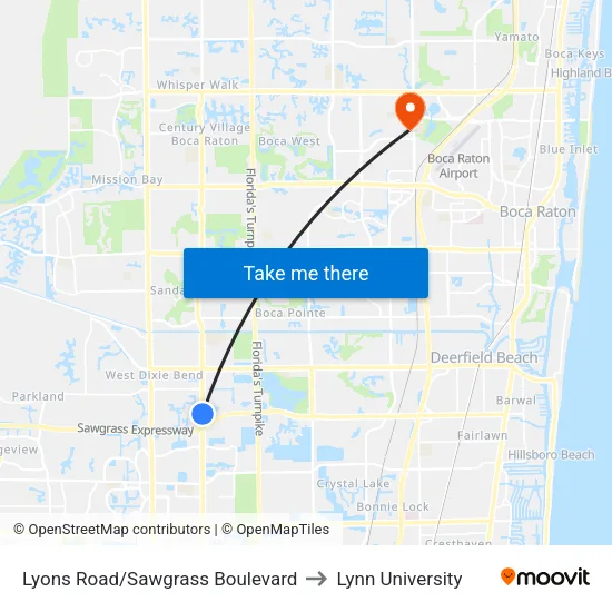 Lyons Road/Sawgrass Boulevard to Lynn University map