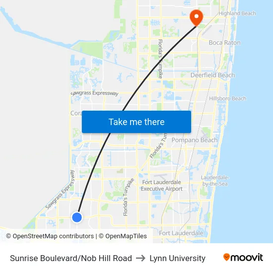 Sunrise Boulevard/Nob Hill Road to Lynn University map