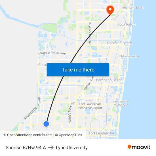 Sunrise B/Nw 94 A to Lynn University map