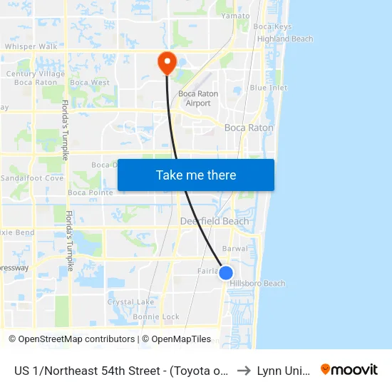 US 1/Northeast 54th Street - (Toyota of Deerfield Beach) to Lynn University map