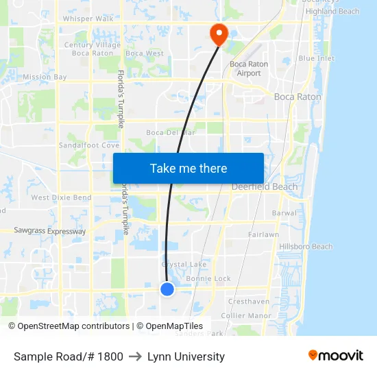Sample Road/# 1800 to Lynn University map