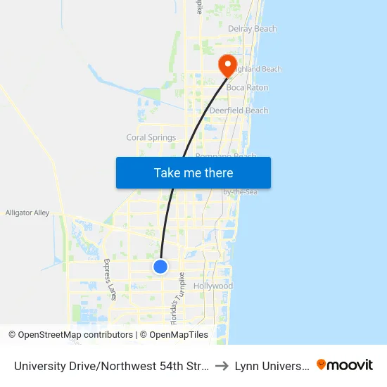 University Drive/Northwest 54th Street to Lynn University map