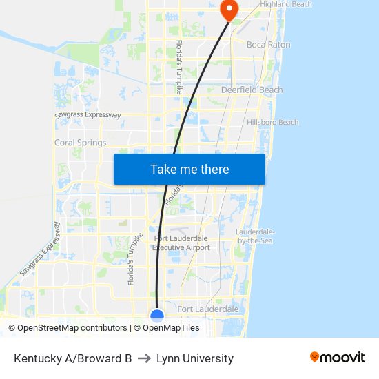 KENTUCKY A/BROWARD B to Lynn University map