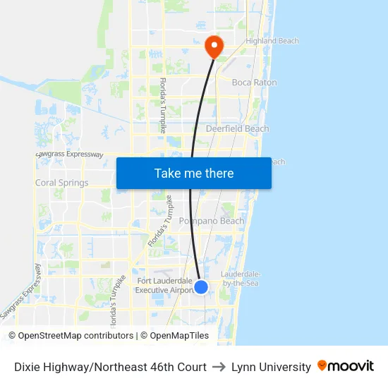 Dixie Highway/Northeast 46th Court to Lynn University map