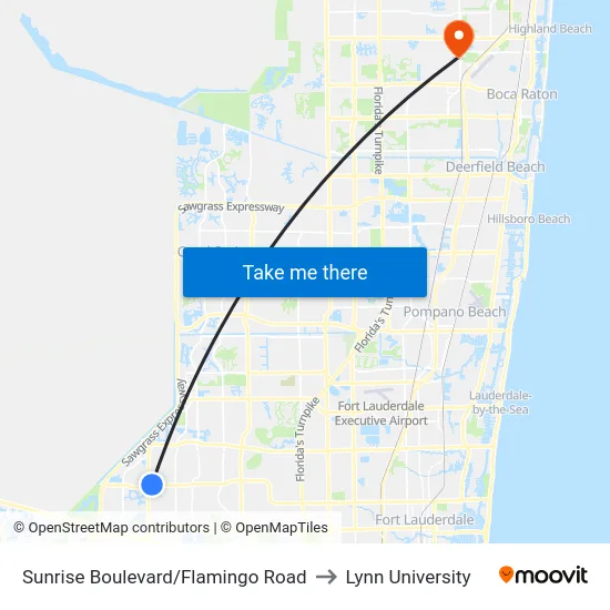 Sunrise Boulevard/Flamingo Road to Lynn University map