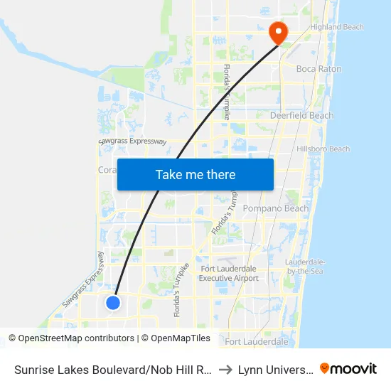 Sunrise Lakes Boulevard/Nob Hill Road to Lynn University map