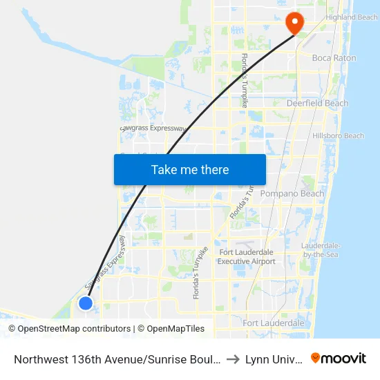 Northwest 136th Avenue/Sunrise Boulevard (South) to Lynn University map