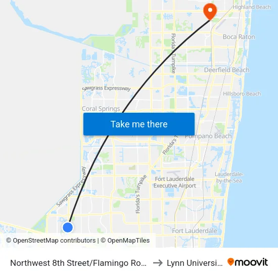 Northwest 8th Street/Flamingo Road to Lynn University map