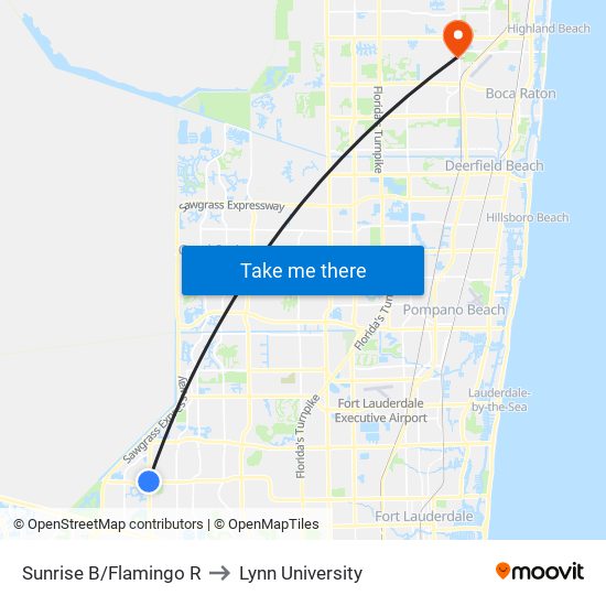 Sunrise B/Flamingo R to Lynn University map