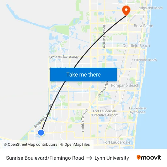 Sunrise Boulevard/Flamingo Road to Lynn University map