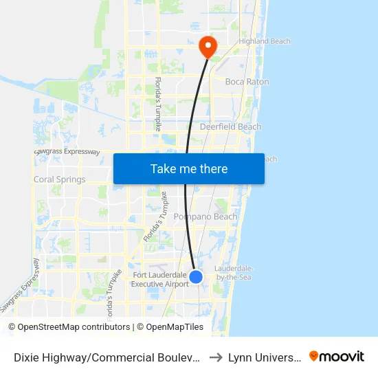 Dixie Highway/Commercial Boulevard to Lynn University map