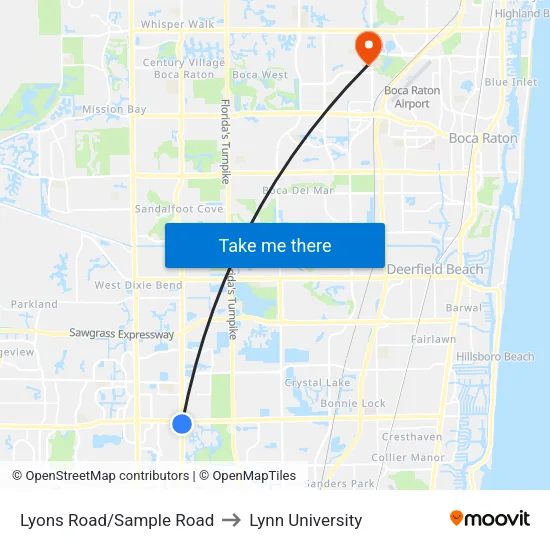 Lyons Road/Sample Road to Lynn University map