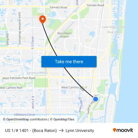 US 1/# 1401 - (Boca Raton) to Lynn University map
