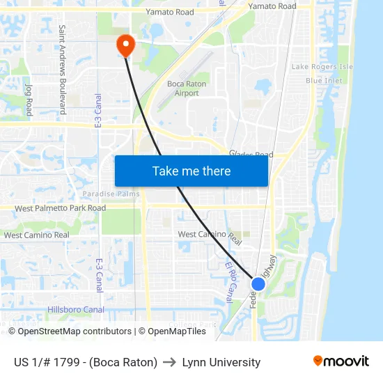 US 1/# 1799 - (Boca Raton) to Lynn University map