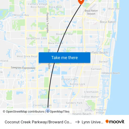 Coconut Creek Parkway/Broward County North to Lynn University map