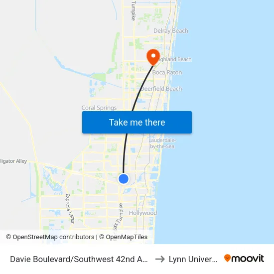 Davie Boulevard/Southwest 42nd Avenue to Lynn University map