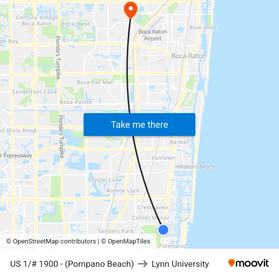 US 1/# 1900 - (Pompano Beach) to Lynn University map