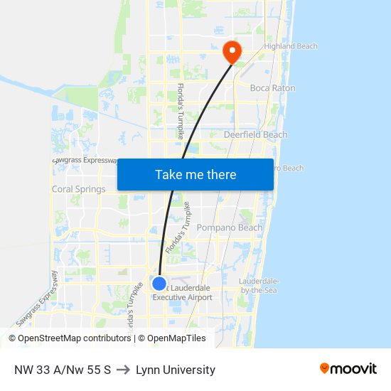 NW 33 A/Nw 55 S to Lynn University map