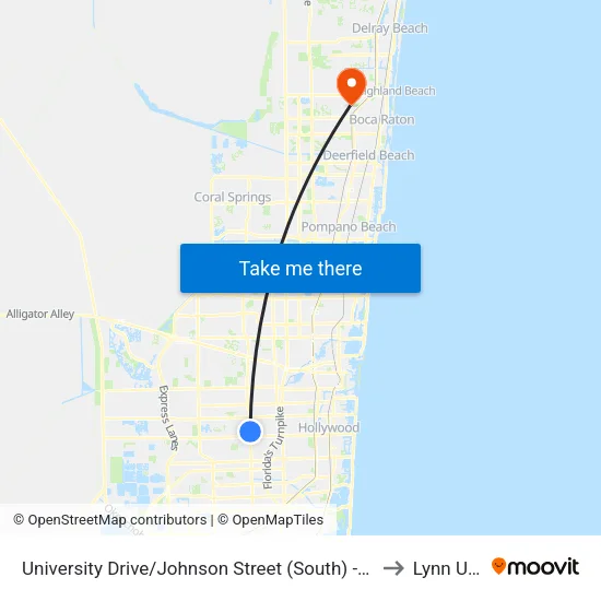 University Drive/Johnson Street (South) -(Pembroke Commons Park & Ride) to Lynn University map