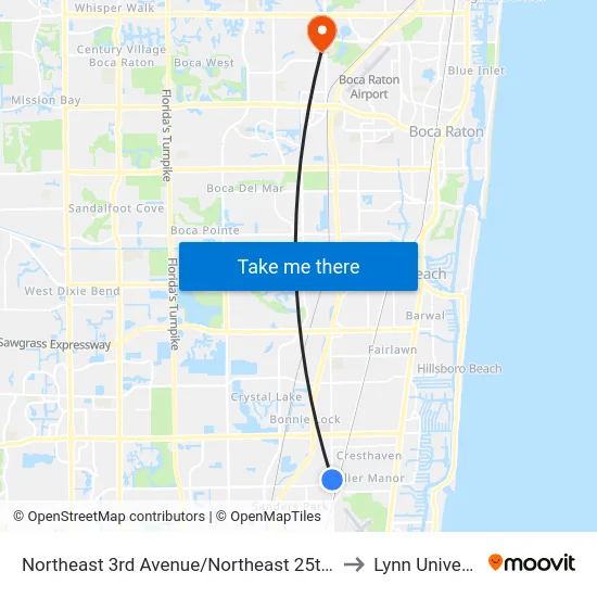 Northeast 3rd Avenue/Northeast 25th Street to Lynn University map