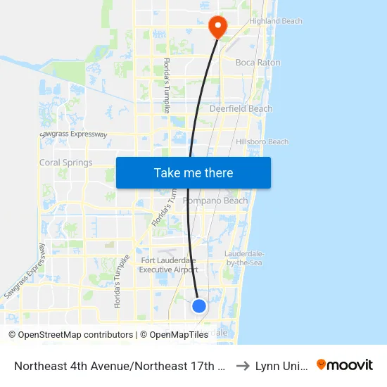 Northeast 4th Avenue/Northeast 17th Street - (Swim Pool) to Lynn University map