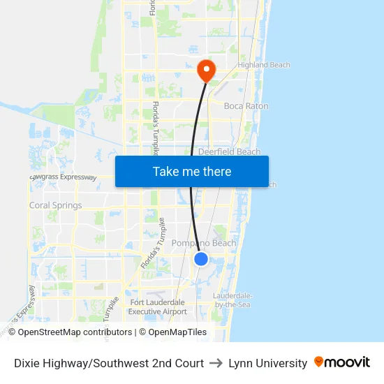 Dixie Highway/Southwest 2nd Court to Lynn University map