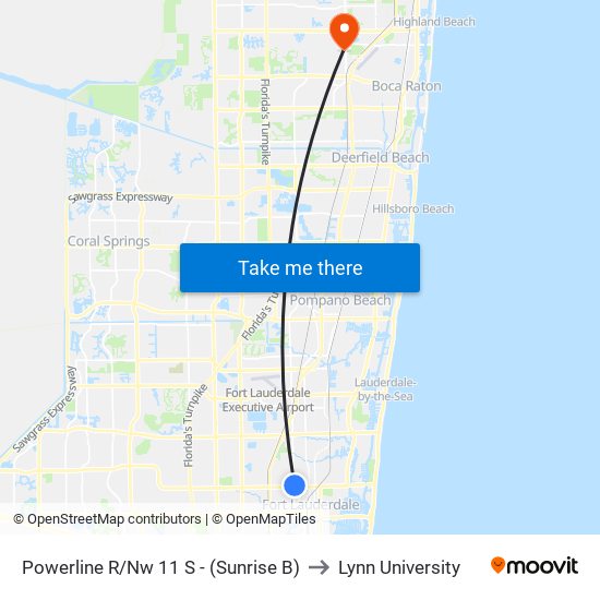 Powerline R/Nw 11 S - (Sunrise B) to Lynn University map