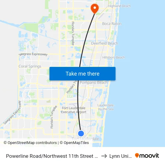 Powerline Road/Northwest 11th Street - (Sunrise Boulevard) to Lynn University map