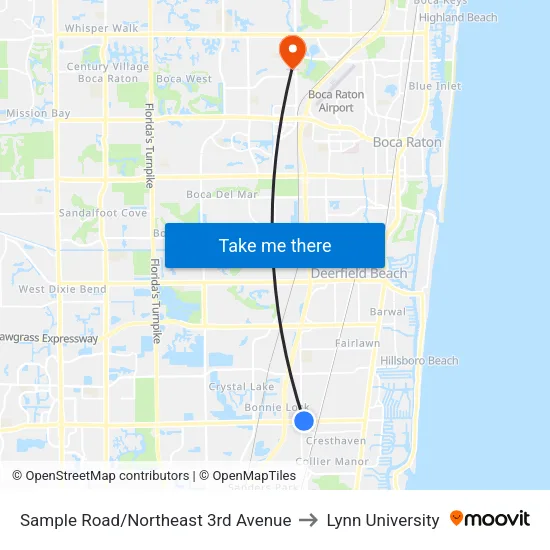 Sample Road/Northeast 3rd Avenue to Lynn University map