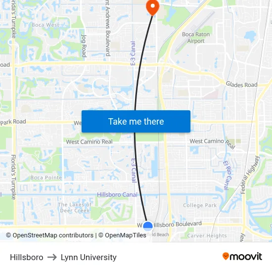 Hillsboro to Lynn University map
