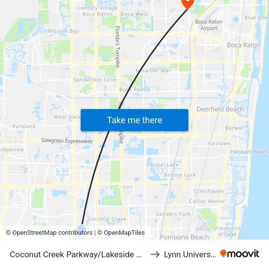 Coconut Creek Parkway/Lakeside Drive to Lynn University map