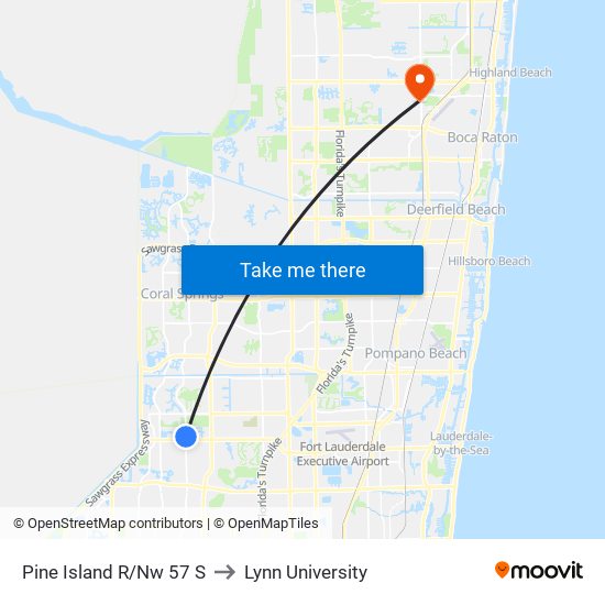 Pine Island R/Nw 57 S to Lynn University map